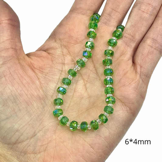 Sarta Murano Cilindro Verde limón 6*4mm