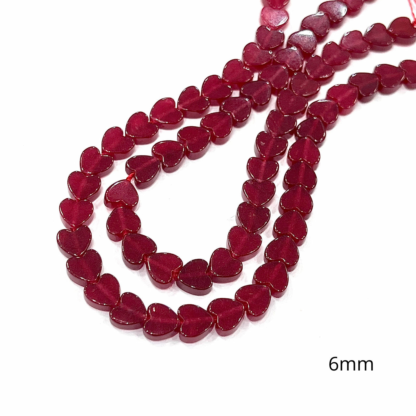 Sarta Corta Corazón Jade Rojo 6mm