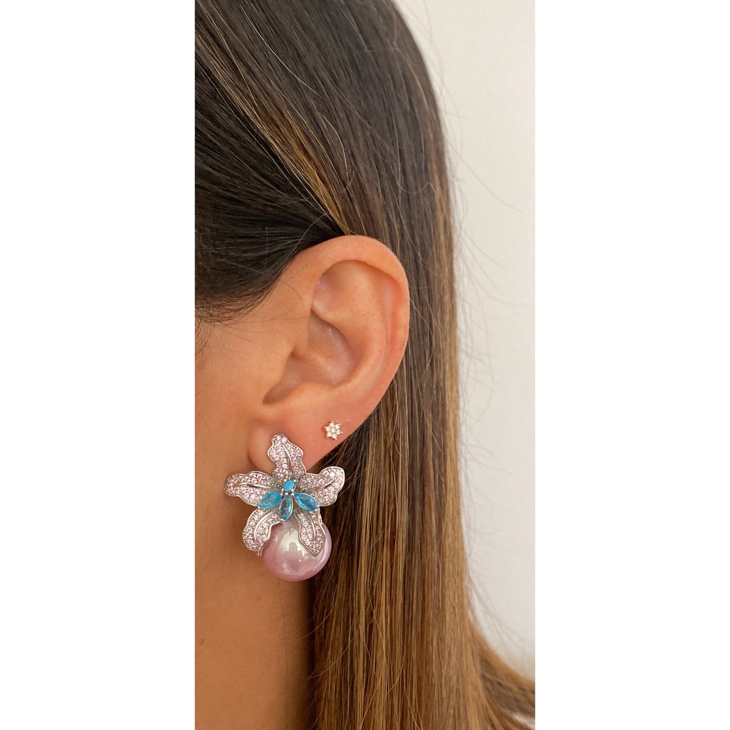 Aretes OMBIAZ Rosa-Aguamarina