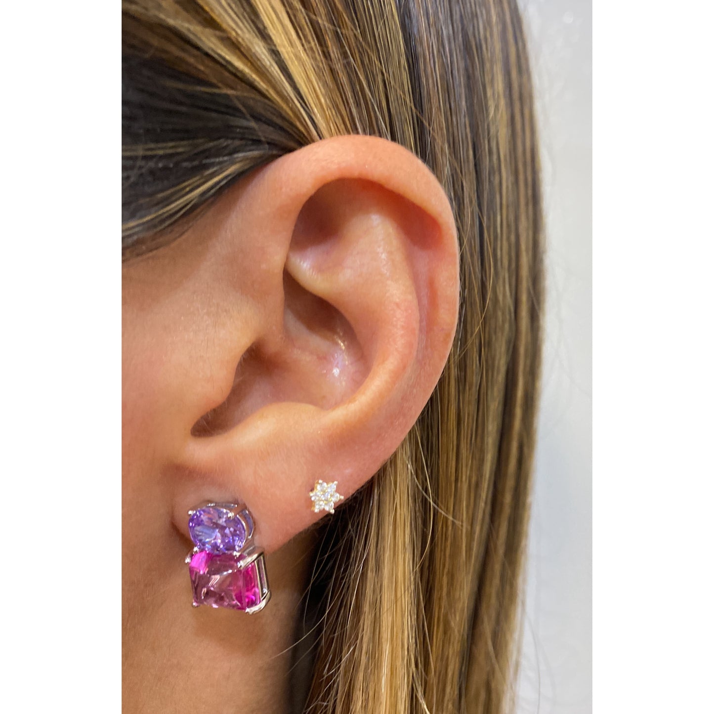 Aretes GODEN Plateado (Lila-Rosado)