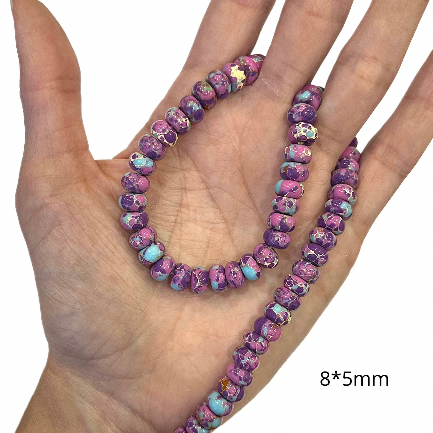 Sarta Róndela Jaspe Imperial 8*5mm Fucsia-Morado-Turquesa (copia)