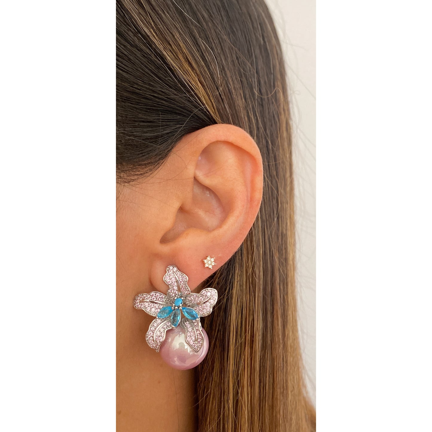 Aretes OMBIAZ Rosa-Aguamarina