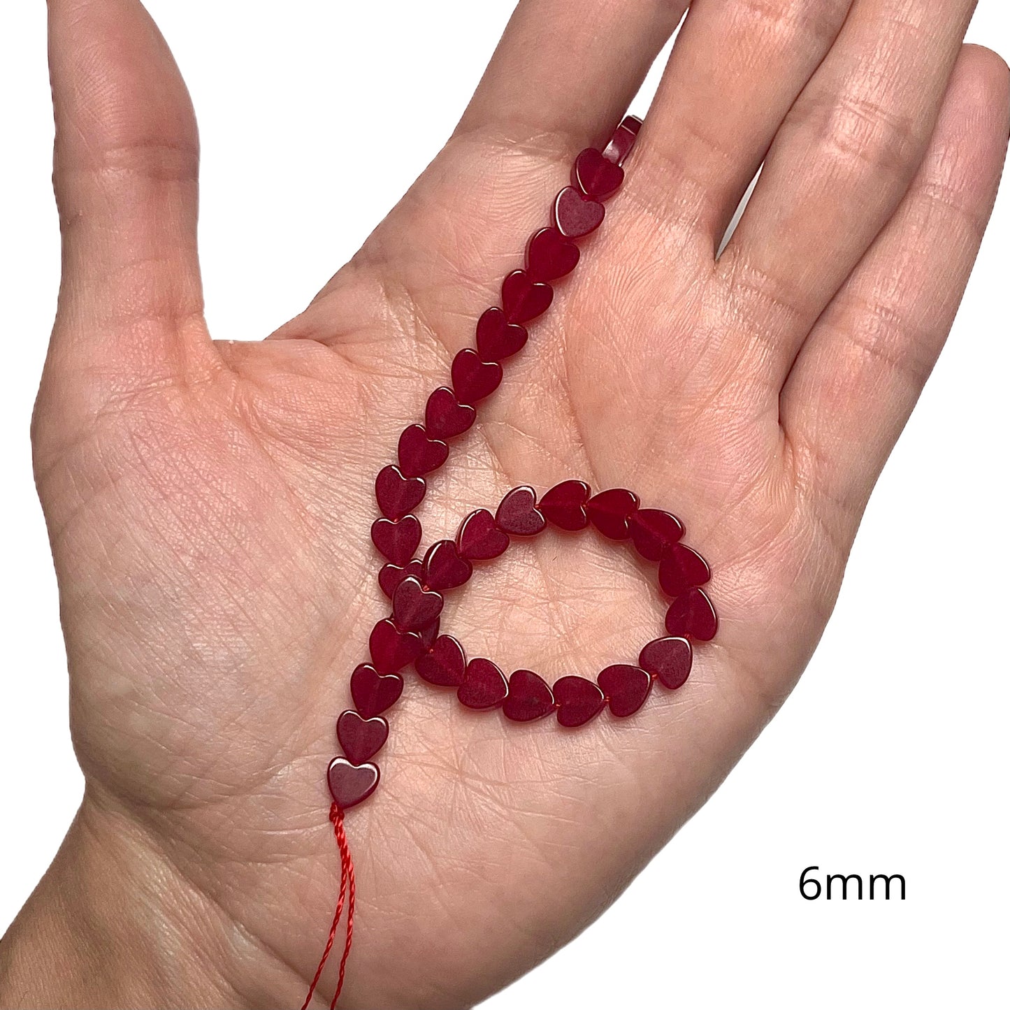 Sarta Corta Corazón Jade Rojo 6mm