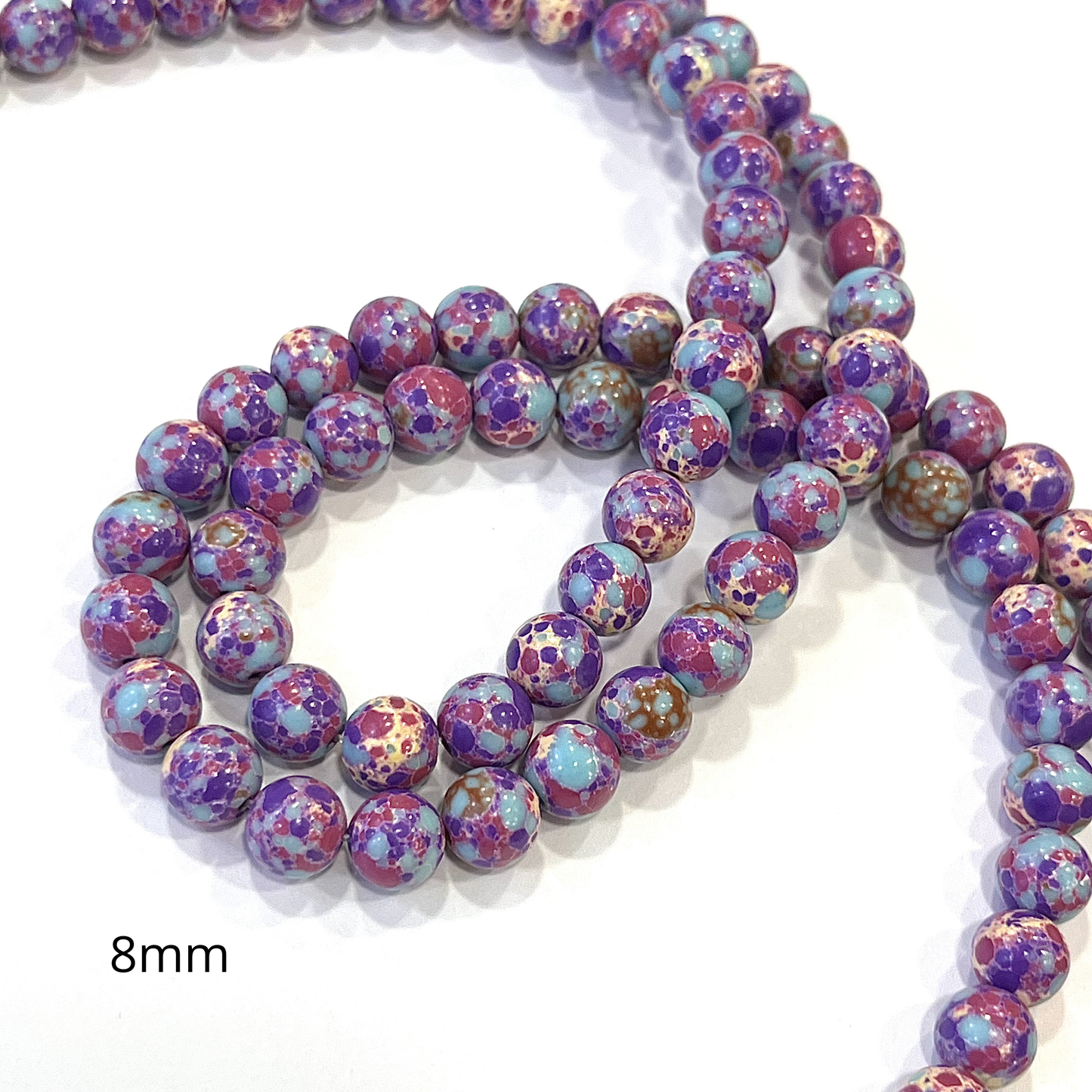 Sarta Jaspe Imperial 8mm Fucsia-Morado-Turquesa