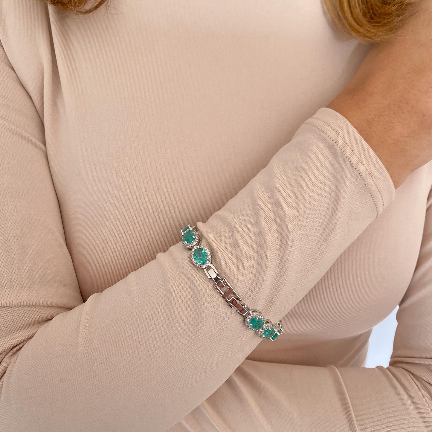 Pulsera COVUR Plateada-Aguamarina