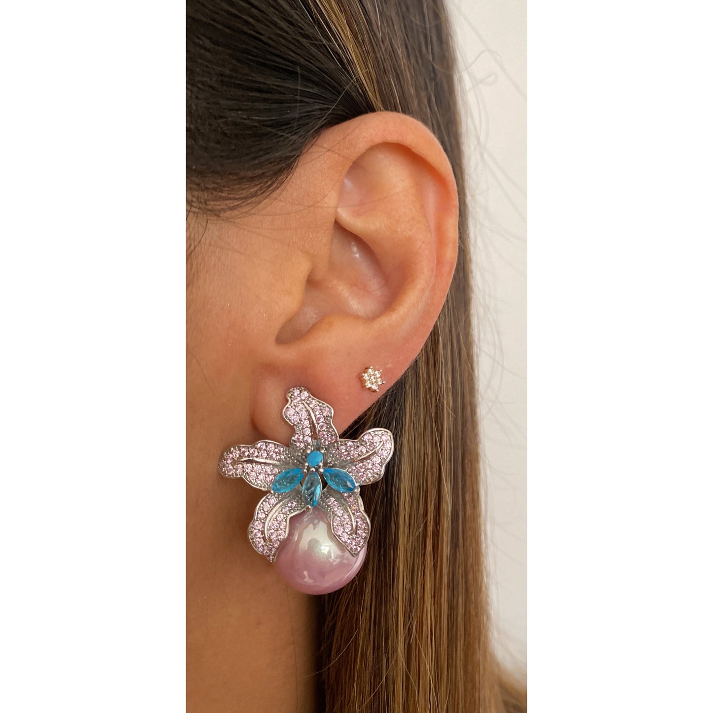 Aretes OMBIAZ Rosa-Aguamarina