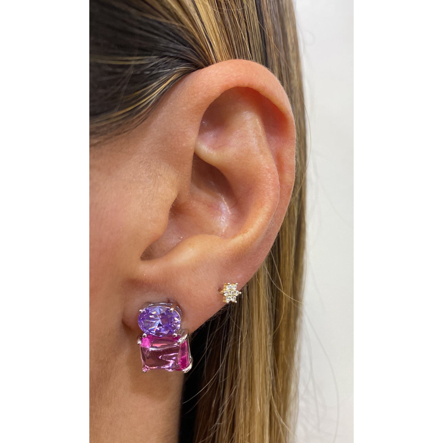 Aretes GODEN Plateado (Lila-Rosado)