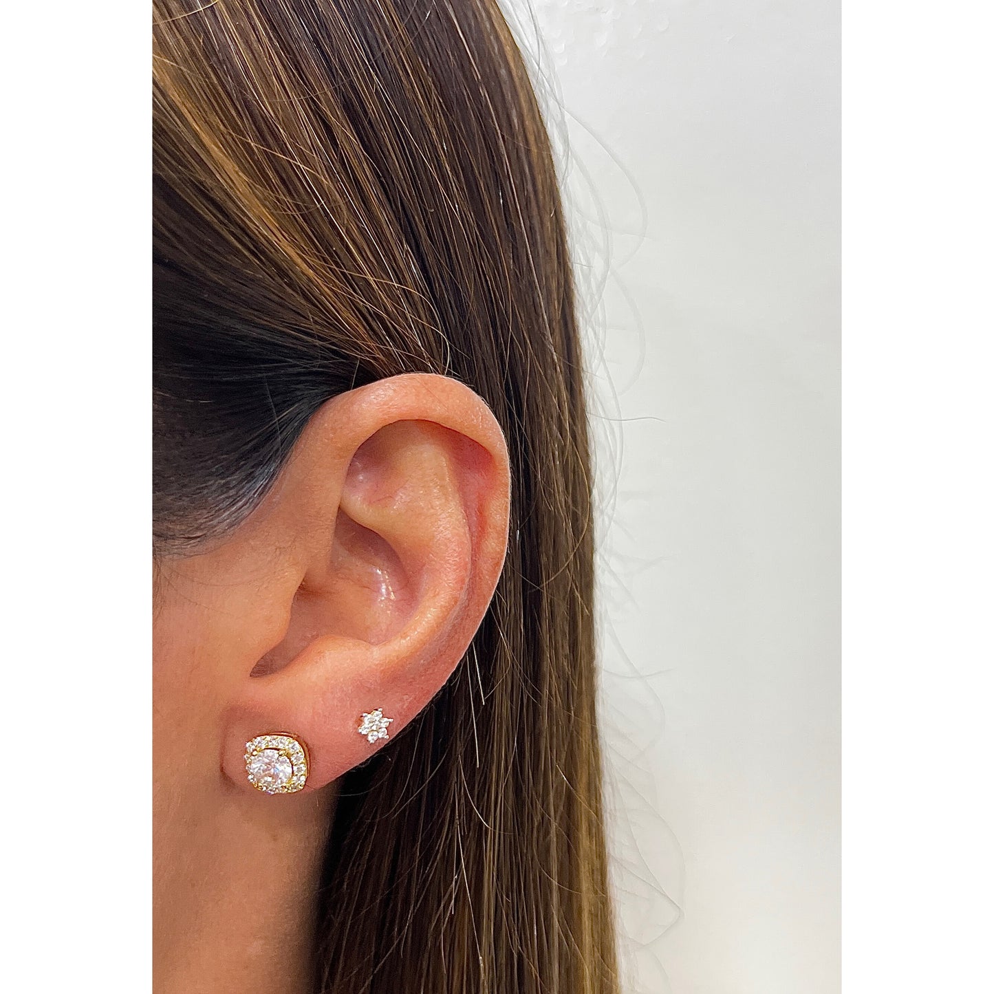 Aretes TOSHY Dorado Plata Rodinada-Moissanita 8mm