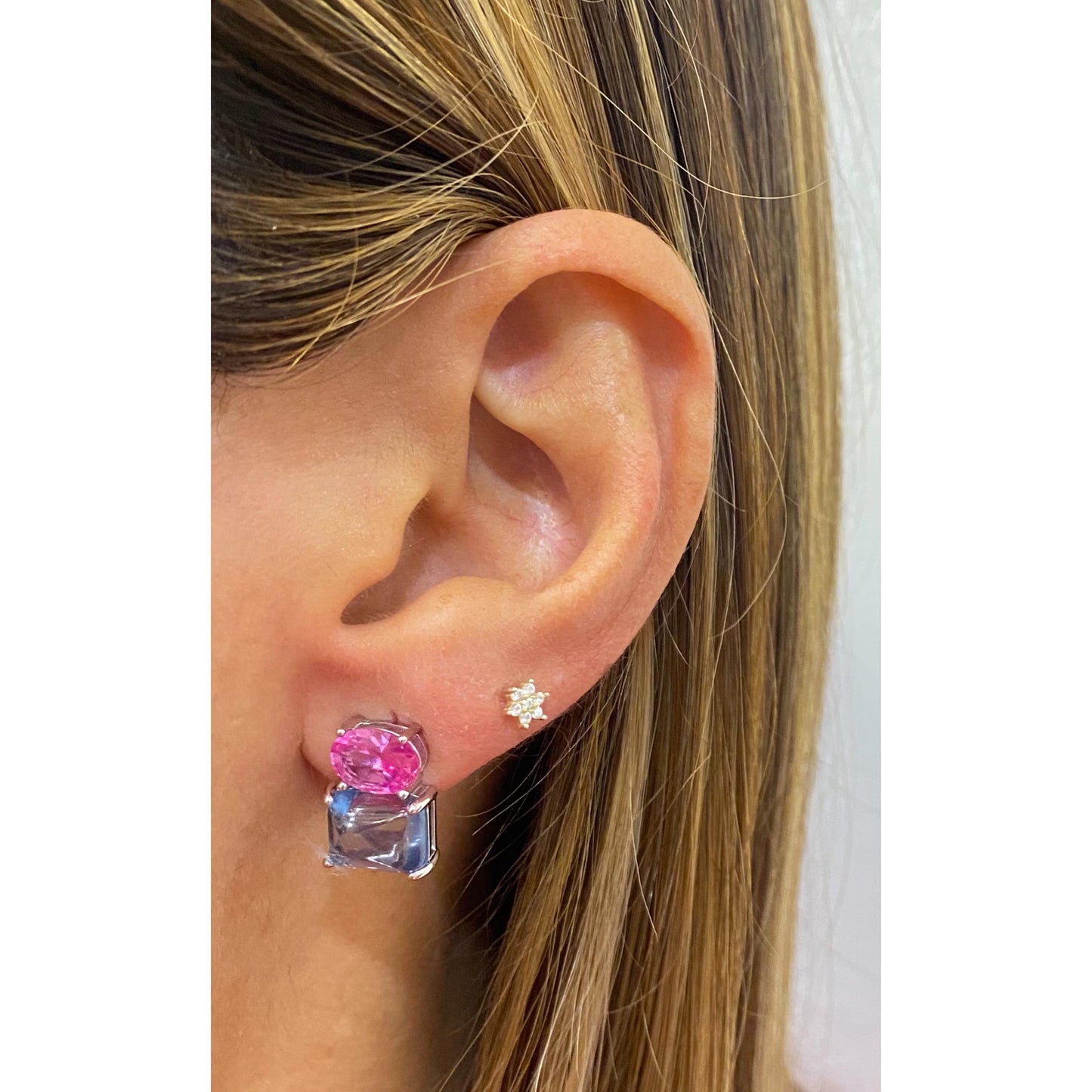 Aretes GODEN Plateado (Rosado-Azul)