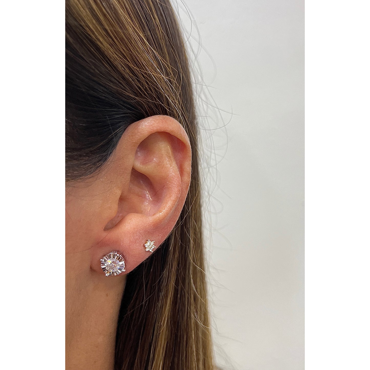 Aretes NEWY Plata Rodinada-Moissanita 8mm