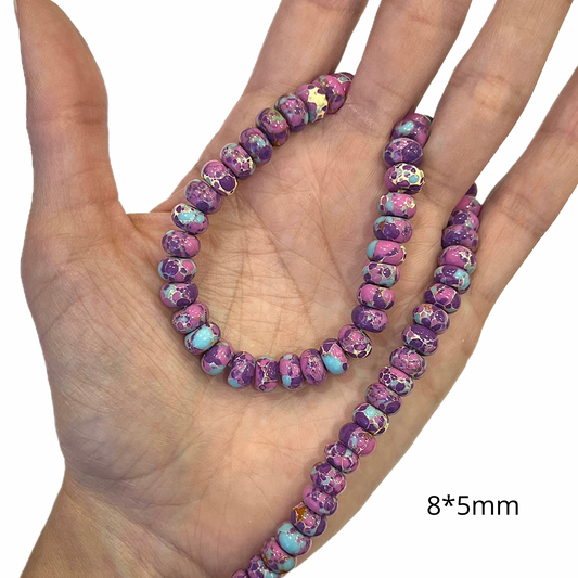 Sarta Róndela Jaspe Imperial 8*5mm Fucsia-Morado-Turquesa (copia)