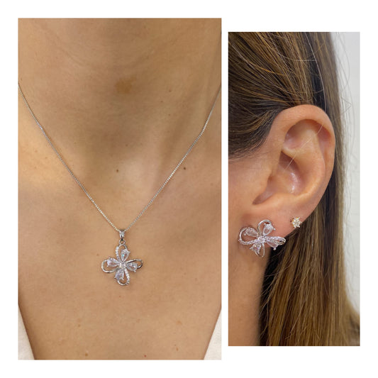 Dúo BRILU Plateado ( Aretes + Collar )