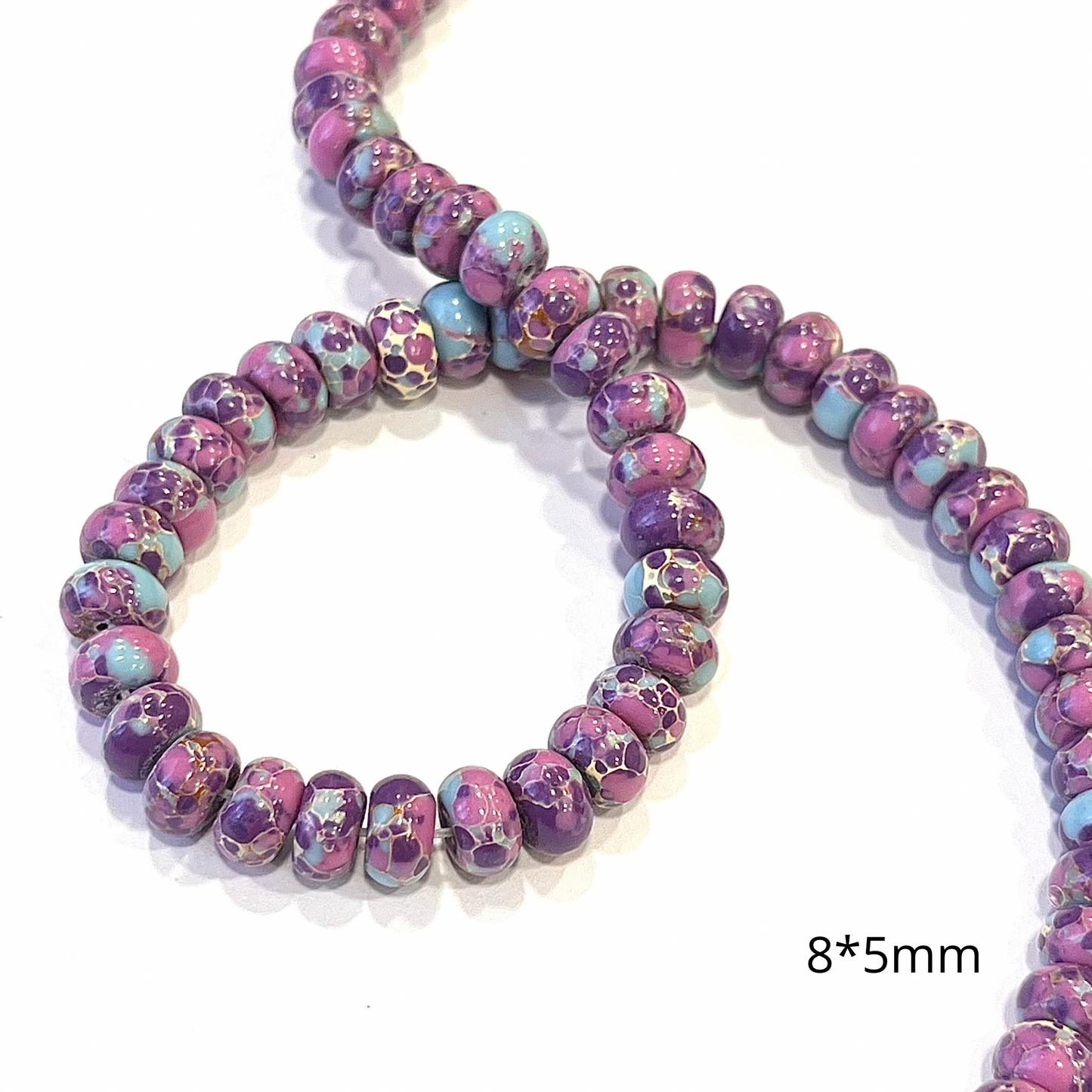 Sarta Róndela Jaspe Imperial 8*5mm Fucsia-Morado-Turquesa (copia)
