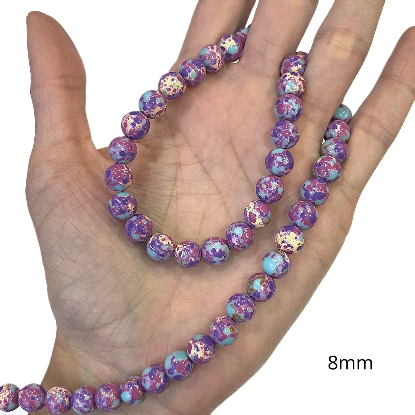 Sarta Jaspe Imperial 8mm Fucsia-Morado-Turquesa