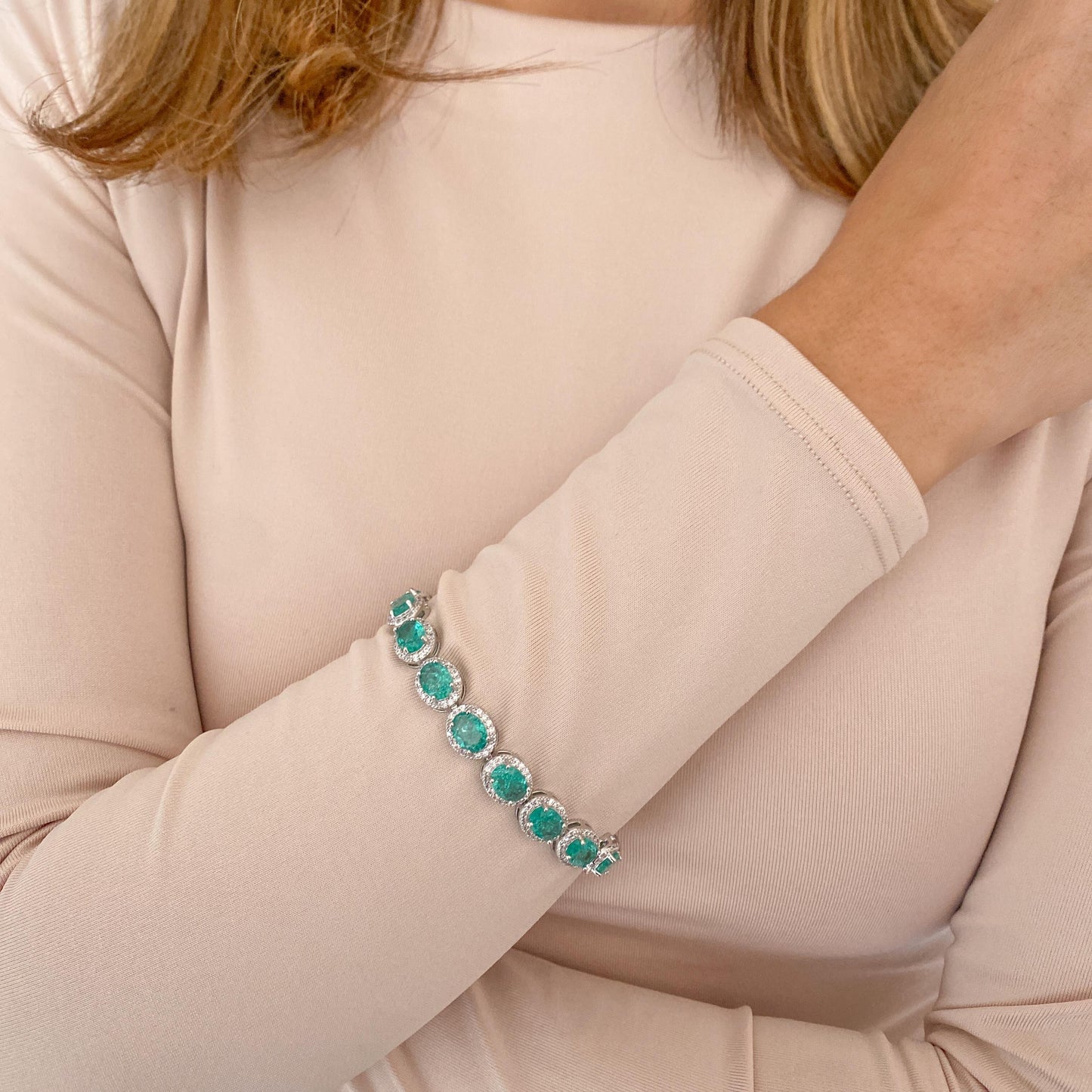 Pulsera COVUR Plateada-Aguamarina